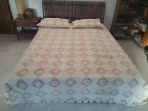 Linen Lace Bed spread set color Beige in Size 90 inch x 108 inch  with 4 pillow 