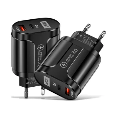 EU/US/UK Plug Smart Phone 20W USB PD QC 3.0 Fast Wall Charger Power Adapter C - Image 1 of 4