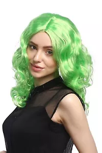 Wig Women Carnival Halloween Long Volume Curls Curly Center Parting Green - Picture 1 of 4