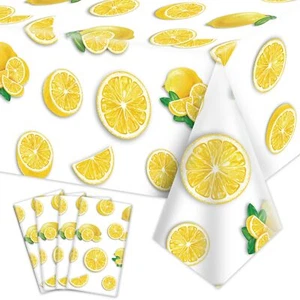 4Pcs Lemon Party Tablecloths Yellow Tablecloth Plastic Rectangular Lemonade S... - Picture 1 of 7