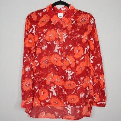 Blusa con botones Cabi para mujer talla S roja Hothouse floral botón transparente manga larga Foto 1 de 4