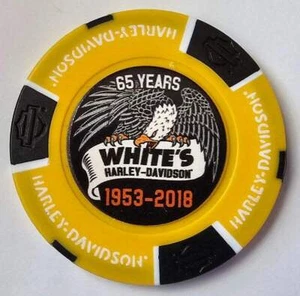 WHITE'S HARLEY-DAVIDSON Lebanon PA Full Color 65th Anniv Yellow/Black Poker Chip - Picture 1 of 2