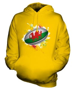 WALES RUGBY BALL SPLATTER UNISEX HOODIE TOP GIFT WORLD CUP SPORT - Picture 1 of 16