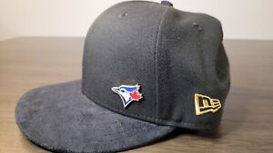 Toronto Blue Jays Black Cap Suede Visor And Button One Size Logo Pin Rare Item