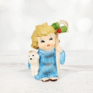 Vintage Lefton Japan Christmas Girl Shepherd with Lamb Figurine 3" Blue - Picture 1 of 6