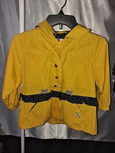 London Fog Girls Yellow - Blue/white Polka Dot Trim Hooded Jacket Size 5-6 - Picture 1 of 5