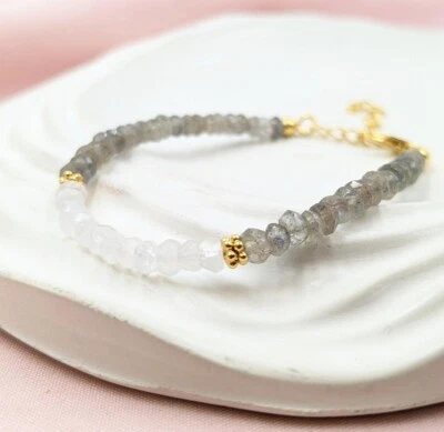 Moonstone & Labradorite Combo Multi Gemstone Beads Self Awareness Bracelet 6-8" - Image 1 of 4