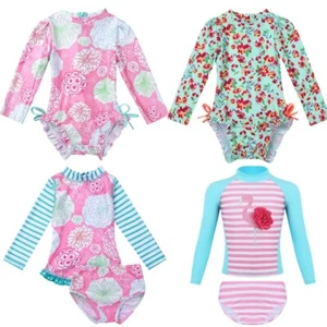 Baby Mädchen Langarm Sonnenanzug UPF 50+ Rash Guard Badeanzug Bademode Beachwear - Bild 1 von 38
