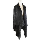 EILEEN FISHER S/M Marled Black Peruvian Alpaca Long Cardigan Sweater Retail $448