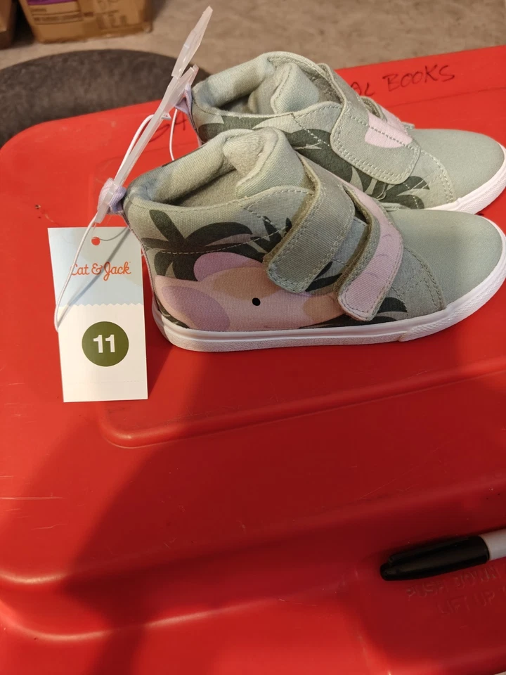 JA3- Cat & Jack 学步儿童高帮帆布运动鞋粉彩野生动物园动物鞋 11 — 第 1/4 张图片