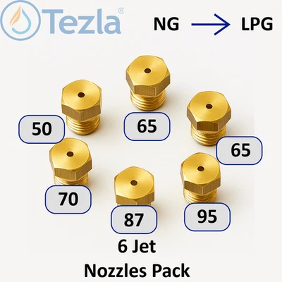 6 LPG Jet Nozzles for Cooker, Hob Injector Propane Gas 1x50,2x65,1x70, 1x87 1x95 - Image 1 of 4