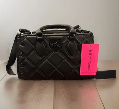 New Betsey Johnson Black Skull Bones Satchel Crossbody Bag Halloween XoX BM30110 - Image 1 of 4