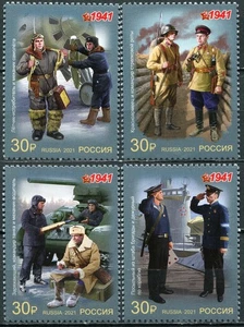 Russia 2021 Military uniform of the Red Army and Navy. 1941 (MNH OG **) set - Picture 1 of 1
