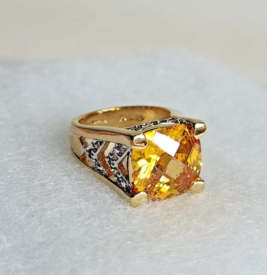 Gold Over Sterling Silver Mogul-Style Statement Ring | Yellow Crystal | Size 6 - Image 1 of 4