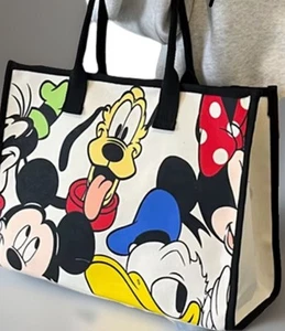 DISNEY Canvas Tasche Mickey Friends Minnie Goofy Pluto Donald Reißverschluss Top NEU - Bild 1 von 4
