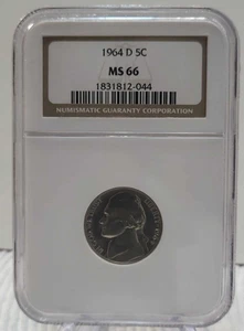 1964-D Jefferson Nickel, NGC MS66 - Picture 1 of 4