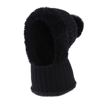 Invierno Pasamontañas A prueba de viento Bufanda con capucha Clima frío Sombrero Calentador de cuello con pompón Foto 1 de 4