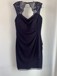 Abito da sera viola scarlatto corto aperto dietro pizzo data notte taglia 12 - Foto 1 di 13