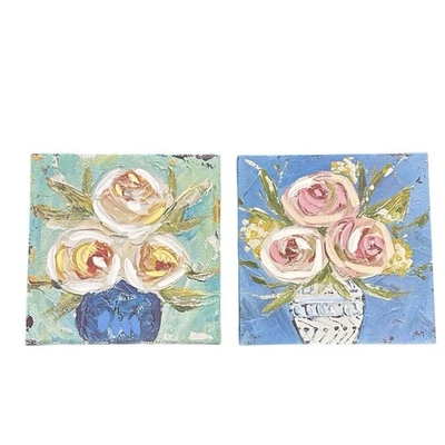 "Nuevo juego de 2 arte de pared de lienzo envuelto en pintura floral texturizada decoración del hogar 12""" Foto 1 de 4