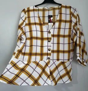 George Women's V-Neck Plaid Peplum Blouse Size 16 Uk For Women - Picture 1 of 10