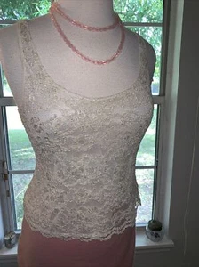 IVORY LACE SHIRT CAROL MALONY M MEDIUM VTG PRISTINE SEXY ROMANTIC GLAM - Bild 1 von 7
