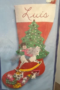 Vtg UNDER THE TREE Toys Felt Applique Embroidery 16" Christmas Stocking Kit Play - Picture 1 of 4