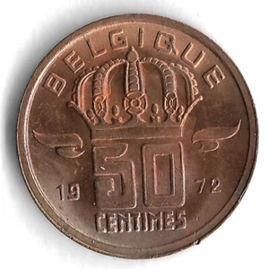 *French Text* 1972 Belgium 50 Centimes World Coin - Mintage 3,000,000 - KM# 144 - Picture 1 of 2