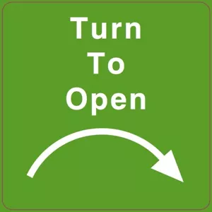 TURN TO OPEN - RIGHT Arbeitsschutz Vinyl Aufkleber 150 x 150 mm - Bild 1 von 1