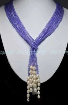 Collares largos de perlas blancas con cuentas gemas de alejandrita de 3 hebras 3 hebras de 50" Foto 1 de 4