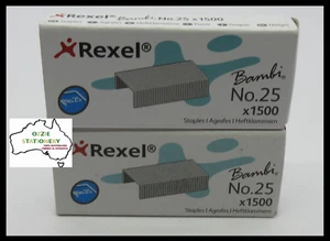 2 Boxes of REXEL BAMBI No.25 Staples 1500 staples per box (Total 3000 Staples) - Picture 1 of 2