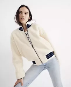 Madewell Sherpa Varsity Bomber Jacket Size Large - Picture 1 of 5