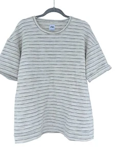 Zara Men's XL Cuffed Short Sleeve Textured Striped Sweater - Picture 1 of 4