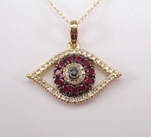 0.40Ct Round Cut Lab-Created Red Ruby Evil Eye Pendant 14K Yellow Gold Plated - Picture 1 of 6