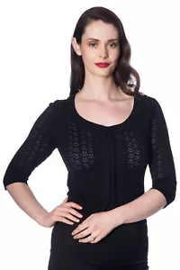 Black Vintage Retro Rockabilly Knitted PLUS SIZE Pointelle Top BANNED Apparel - Picture 1 of 4