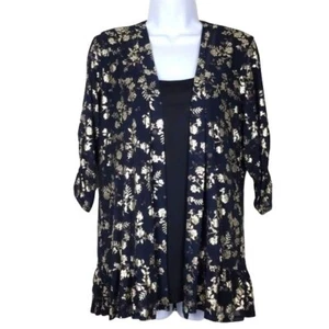 Blusa para mujer Sara Michelle blusa negra con adjunto negro dorado frente abierto M (NUEVA CON ETIQUETAS) - Imagen 1 de 13