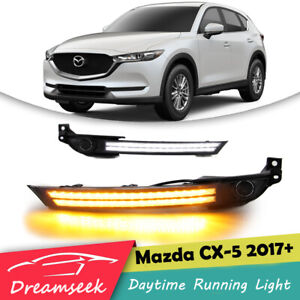 LED DRL For Mazda CX-5 2017-2021 Daytime Running Light + Fog Lamp Bezel W/ Turn