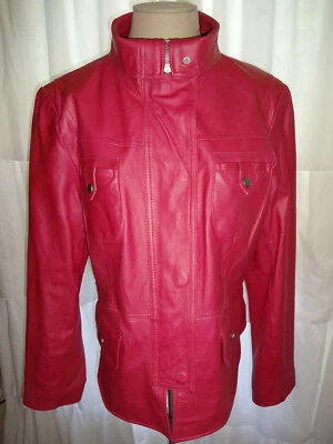 Womens Bradley Bayou Pink Leather Jacket L Lined Zip Front Pockets - Image 1 of 4