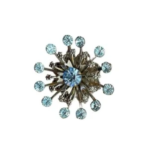 Vintage Baby Blue And Silvertone Raised Snowflake Starburst Brooch Pin  - Picture 1 of 4