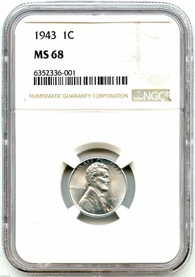 1943 Lincoln Steel Cent, NGC MS-68, Blast White, Bright Penny, Awesome Flash! - Image 1 of 2