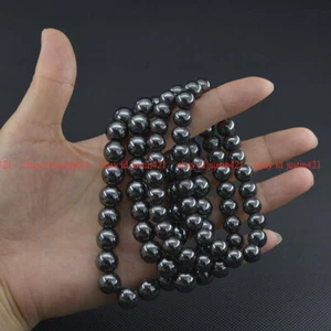 Natural 6/8/10mm Black Hematite Round Gemstone Beads Elastic Bracelet 7-9" AAA+ - Picture 1 of 12