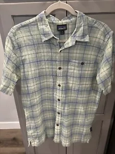 Patagonia Organic Cotton Shirt Men’s Size M Green Blue White Plaid Short Sleeves - Picture 1 of 9