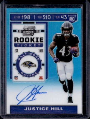 2019 Panini Contenders Optic Justice Hill Rookie RC Auto 005/149 - Image 1 of 2
