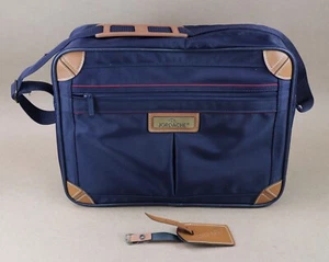 Borsone da trasporto vintage Jordache blu notte + accento pelle marrone nuovo senza etichette - Foto 1 di 17