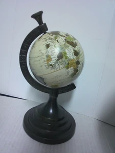4.5" Diameter World Globe Tan w/ Brown Metal Base - Picture 1 of 7