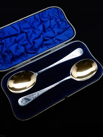 Sterling Silver Spoons - Boxed Set of Antique Gilt - William Hutton & Sons 1910 Cover