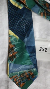 Cravatta slip legante retrò n. 382 blu verde fantasia farfalla di seta - Foto 1 di 1