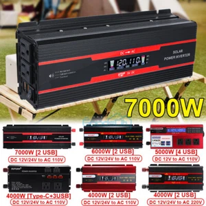 7000W Car Power Inverter DC 12V 24V To AC 110V Pure Sine Wave Solar Converter A+ - Picture 1 of 158