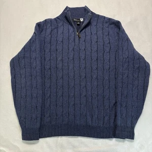 Saks Fifth Avenue Pullover Herren XL blau 100% Kaschmir 1/4 Zip Zopfmuster Pulli - Bild 1 von 7