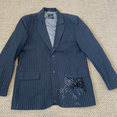 Blazer MARC ECKO Azul Marino Rayas Vintage XL 45R Lino Mezcla Algodón Foto 1 de 4