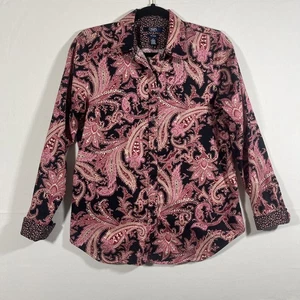 Camicia Chaps No Iron donna taglia M rosa paisley manica lunga polsino ribaltabile - Foto 1 di 8